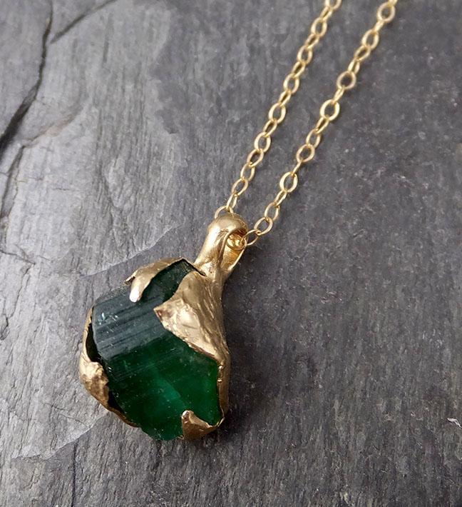 Raw Rough Tourmaline 14k gold Pendant green Gemstone Necklace Raw gemstone Jewelry byAngeline 0889 - by Angeline