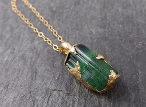 Raw Rough Tourmaline 14k gold Pendant green Gemstone Necklace Raw gemstone Jewelry byAngeline 0887 - by Angeline