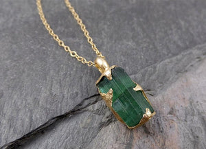 Raw Rough Tourmaline 14k gold Pendant green Gemstone Necklace Raw gemstone Jewelry byAngeline 0887 - by Angeline