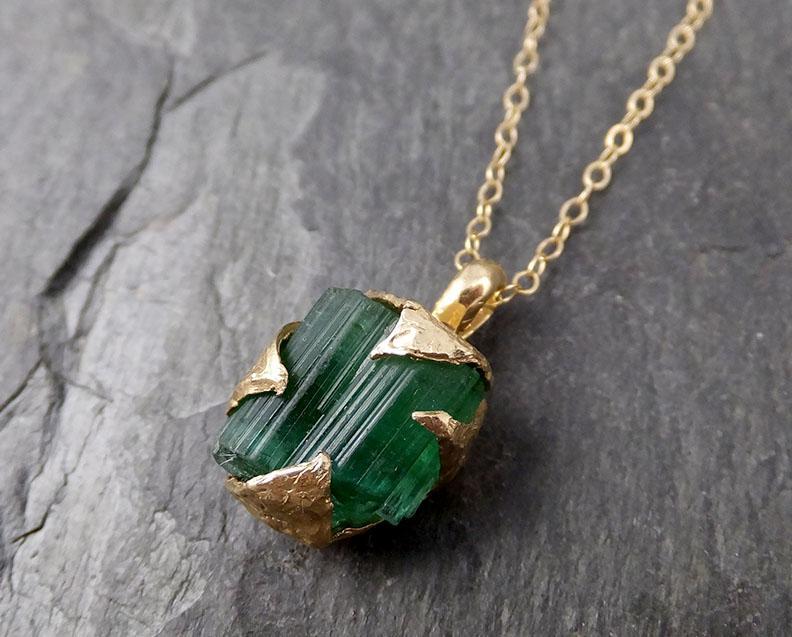 Raw Rough Tourmaline 14k gold Pendant green Gemstone Necklace Raw gemstone Jewelry byAngeline 0888 - by Angeline