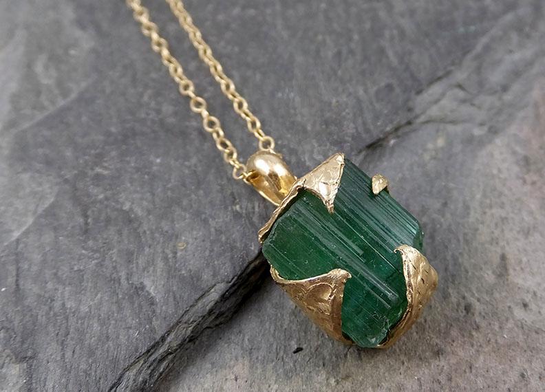 Raw Rough Tourmaline 14k gold Pendant green Gemstone Necklace Raw gemstone Jewelry byAngeline 0888 - by Angeline