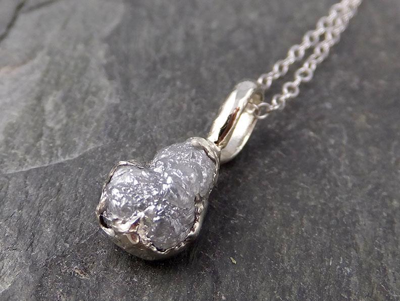 Raw Rough gray diamond 14k white gold Pendant Necklace Jewelry byAngeline 0891 - by Angeline