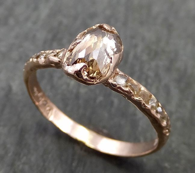 Fancy cut Champagne Diamond Engagement 14k Rose Gold Multi stone Wedding Ring Rough Diamond Ring byAngeline 0645 - by Angeline