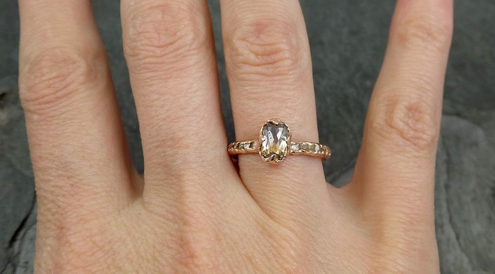 Fancy cut Champagne Diamond Engagement 14k Rose Gold Multi stone Wedding Ring Rough Diamond Ring byAngeline 0645 - by Angeline