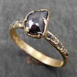 Fancy cut half moon Salt and pepper multi stone Diamond Engagement 14k yellow Gold Wedding Ring Rough Diamond Ring byAngeline 0648 - by Angeline