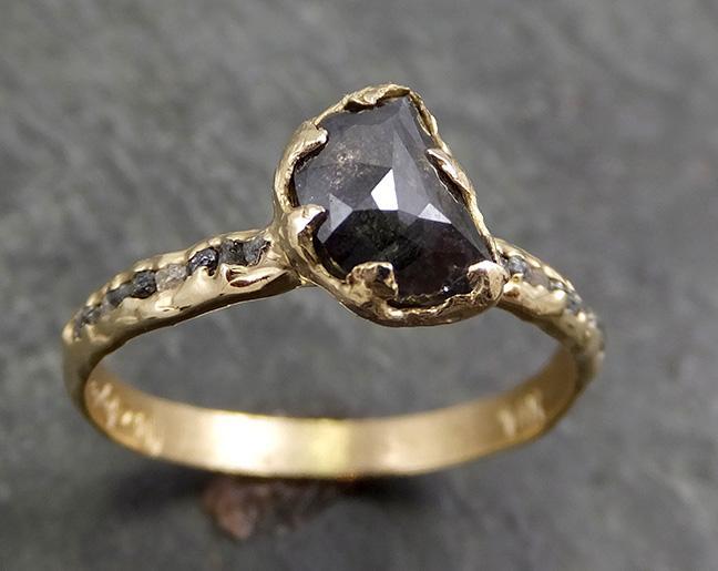 Fancy cut half moon Salt and pepper multi stone Diamond Engagement 14k yellow Gold Wedding Ring Rough Diamond Ring byAngeline 0648 - by Angeline