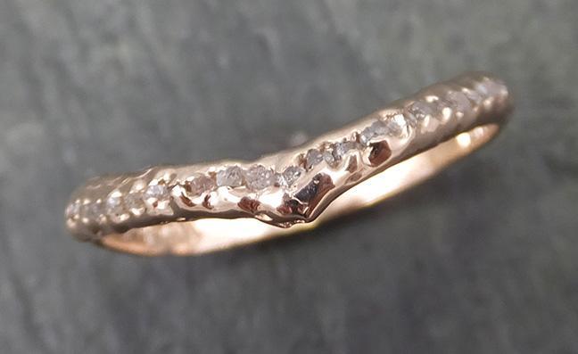 Raw Rough Uncut Diamond Contour Curved Wedding Band rose 14k Gold Wedding Ring C0650 - by Angeline