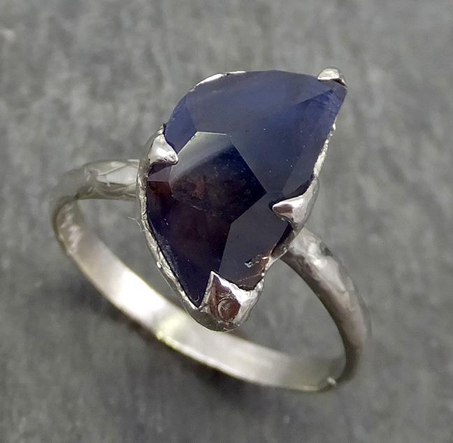 Partially Faceted Sapphire Solitaire 14k Gold Engagement Ring Wedding Ring Custom One Of a Kind Gemstone Ring 0651 - by Angeline