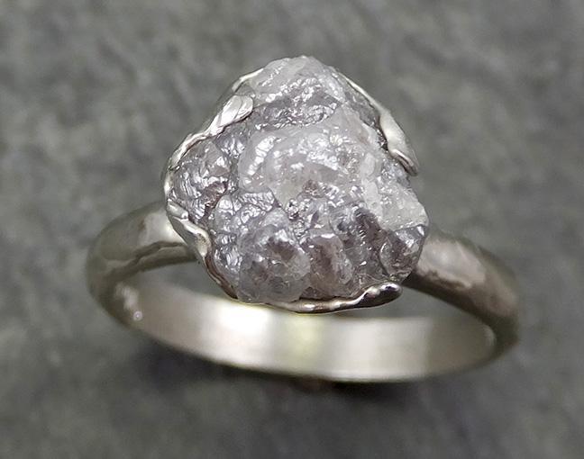 Rough Diamond Engagement Ring Raw 14k White Gold Ring Wedding Diamond Solitaire Rough Diamond Ring byAngeline 0650 - by Angeline