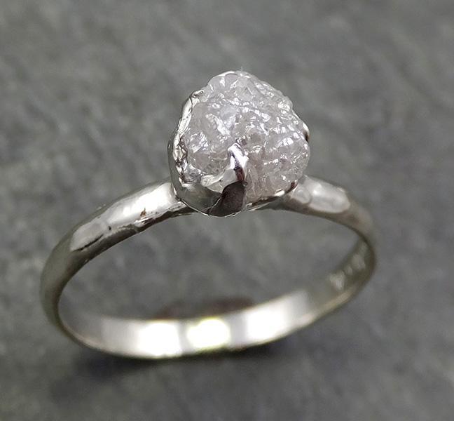 Rough Diamond Engagement Ring Raw 14k White Gold Ring Wedding Diamond Solitaire Rough Diamond Ring byAngeline 0656 - by Angeline