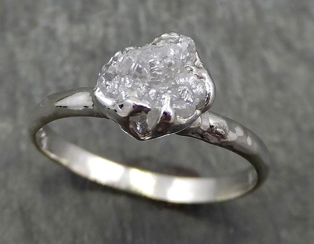 Rough Diamond Engagement Ring Raw 14k White Gold Ring Wedding Diamond Solitaire Rough Diamond Ring byAngeline 0655 - by Angeline