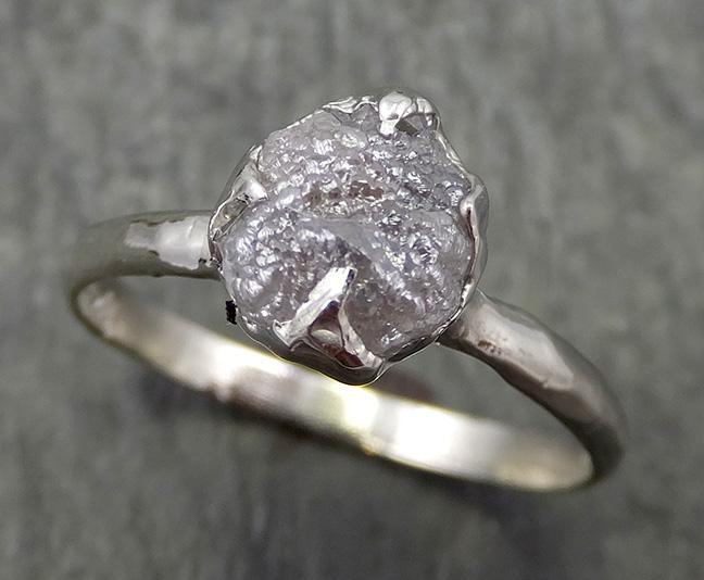 Rough Diamond Engagement Ring Raw 14k White Gold Ring Wedding Diamond Solitaire Rough Diamond Ring byAngeline 0657 - by Angeline