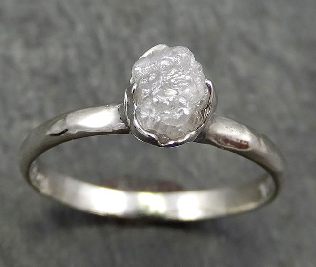 Rough Diamond Engagement Ring Raw 14k White Gold Ring Wedding Diamond Solitaire Rough Diamond Ring byAngeline 0658 - by Angeline