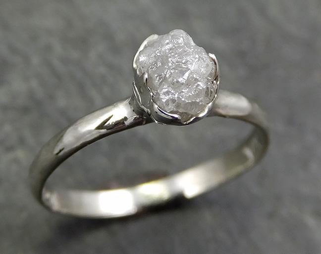 Rough Diamond Engagement Ring Raw 14k White Gold Ring Wedding Diamond Solitaire Rough Diamond Ring byAngeline 0658 - by Angeline