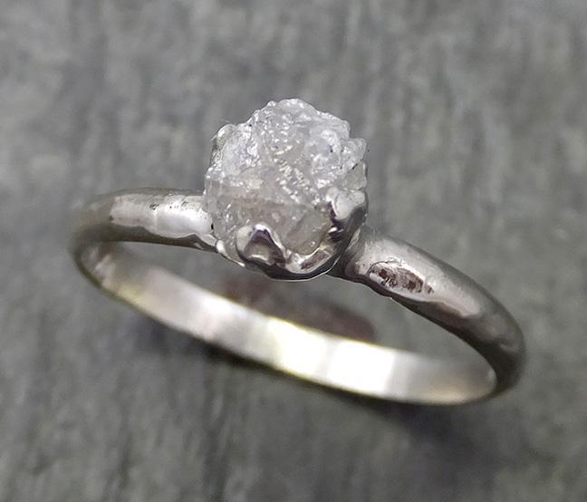 Rough Diamond Engagement Ring Raw 14k White Gold Ring Wedding Diamond Solitaire Rough Diamond Ring byAngeline 0659 - by Angeline