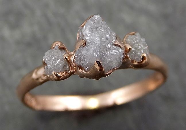 Dainty Raw Rough Pink Diamond Engagement Stacking Multi stone ring Wedding anniversary Rose Gold 14k Rustic 0663 - by Angeline