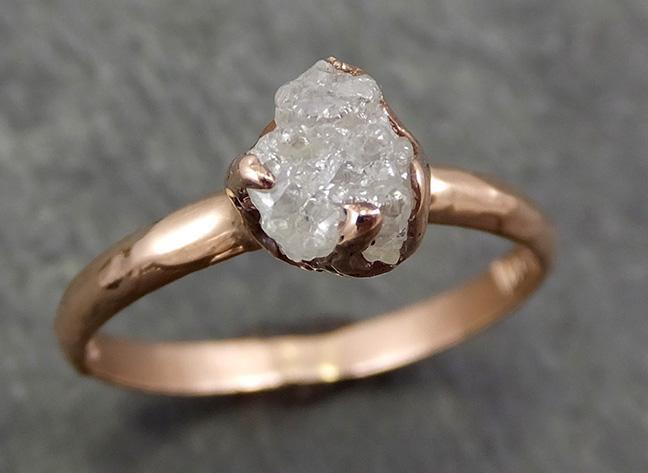 Raw Diamond Solitaire Engagement Ring Rough 14k rose Gold Wedding Ring diamond Stacking Ring Rough Diamond Ring byAngeline 0664 - by Angeline
