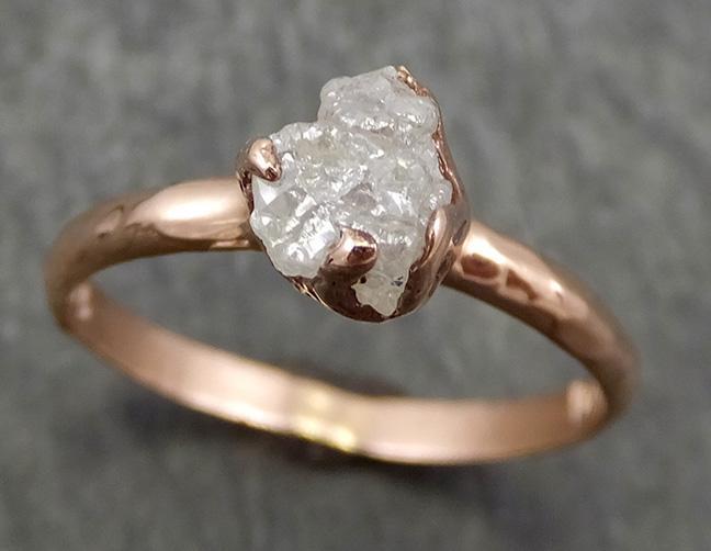 Raw Diamond Solitaire Engagement Ring Rough 14k rose Gold Wedding Ring diamond Stacking Ring Rough Diamond Ring byAngeline 0664 - by Angeline