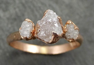 Dainty Raw Rough Diamond Engagement Stacking Multi stone ring Wedding anniversary Rose Gold 14k Rustic 0671 - by Angeline