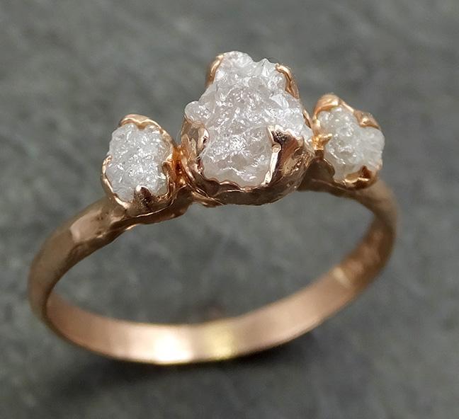 Dainty Raw Rough Diamond Engagement Stacking Multi stone ring Wedding anniversary Rose Gold 14k Rustic 0671 - by Angeline