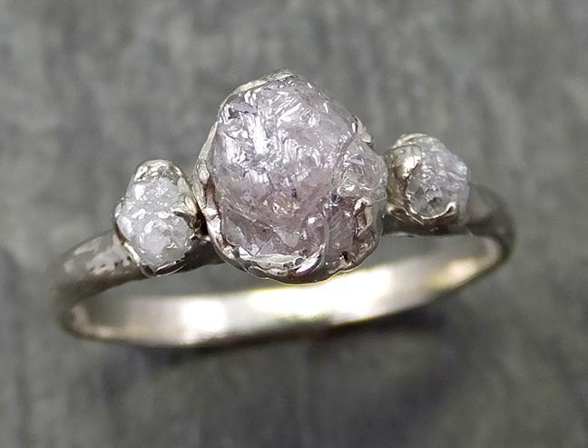 14k raw rough diamond white gold engagement multi stone three ring rough gold wedding ring diamond wedding ring rough diamond ring byangeline 0673 Alternative Engagement