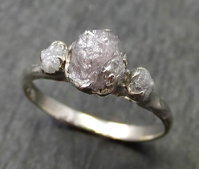 14k Raw Rough Diamond white gold Engagement Multi stone Three Ring Rough Gold Wedding Ring diamond Wedding Ring Rough Diamond Ring byAngeline 0673 - by Angeline
