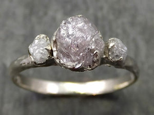 14k Raw Rough Diamond white gold Engagement Multi stone Three Ring Rough Gold Wedding Ring diamond Wedding Ring Rough Diamond Ring byAngeline 0673 - by Angeline