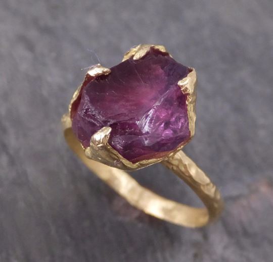 Rough Raw Natural Pink Pyrope Solitaire Garnet  Gemstone ring Recycled 18k Gold One of a kind Gemstone ring byAngeline 0099 - by Angeline