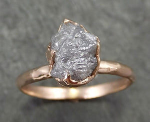 Raw Diamond Solitaire Engagement Ring Rough Uncut Rose gold Conflict Free Silver Diamond Wedding Promise 0689 - by Angeline