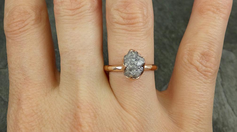 Raw Diamond Solitaire Engagement Ring Rough Uncut Rose gold Conflict Free Silver Diamond Wedding Promise 0689 - by Angeline