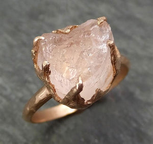 Raw Rough Morganite 14k Rose gold solitaire Pink Gemstone Cocktail Ring Statement Ring Raw gemstone Jewelry byAngeline 0697 - by Angeline