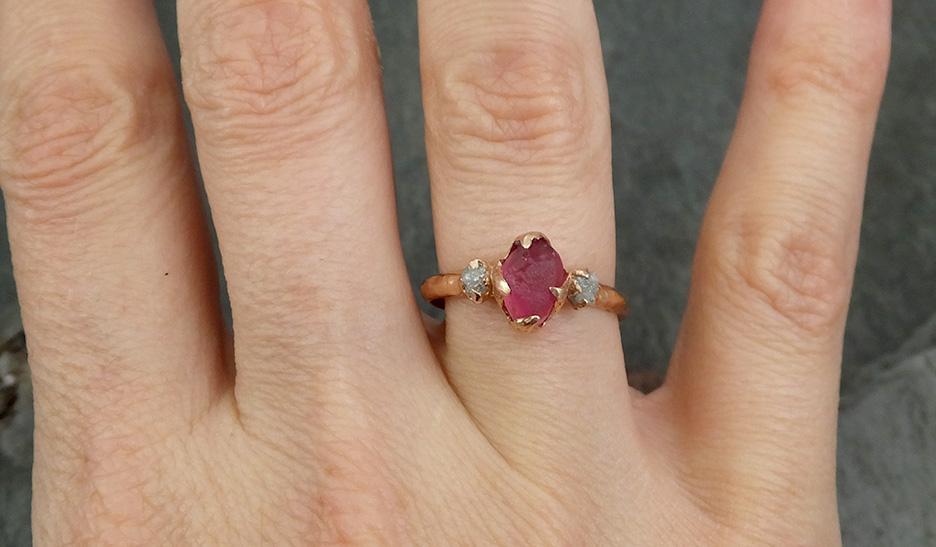 Raw Sapphire Gold Engagement Ring pink Wedding Ring Custom Multi stone Gemstone Ring byAngeline 0698 - by Angeline