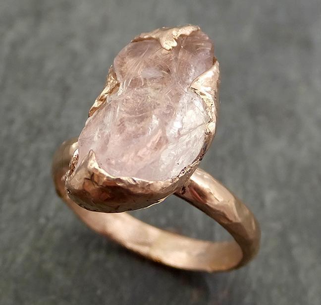 Raw Rough Morganite 14k Rose gold solitaire Pink Gemstone Cocktail Ring Statement Ring Raw gemstone Jewelry by Angeline 0700 - by Angeline