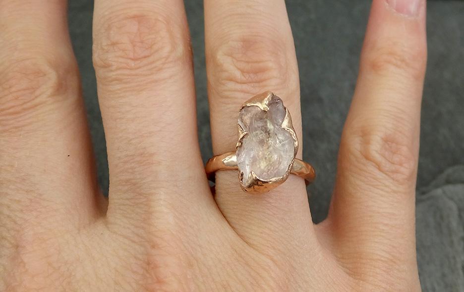 Raw Rough Morganite 14k Rose gold solitaire Pink Gemstone Cocktail Ring Statement Ring Raw gemstone Jewelry by Angeline 0700 - by Angeline