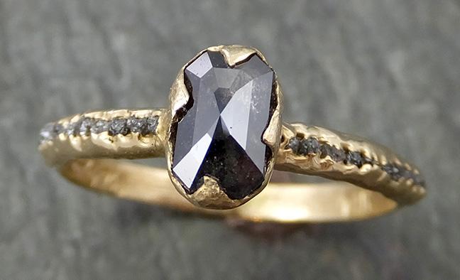 Fancy cut Salt and pepper Diamond Engagement 14k yellow Gold Wedding Ring Rough Diamond Ring byAngeline 0702 - by Angeline