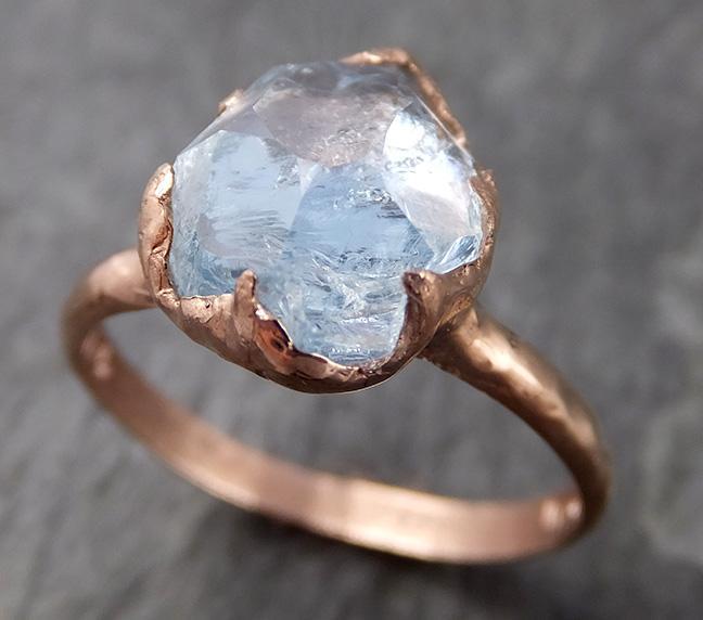 Partially faceted Aquamarine Solitaire Ring rose 14k gold Custom One Of a Kind Gemstone Ring Bespoke byAngeline 0712 - by Angeline