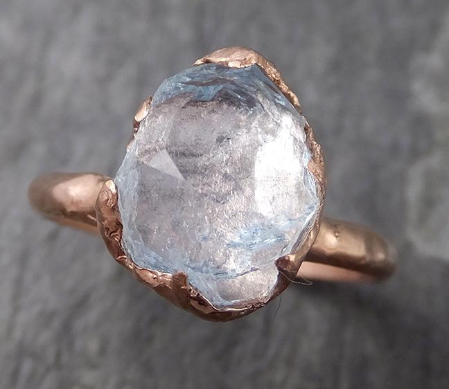 Partially faceted Aquamarine Solitaire Ring rose 14k gold Custom One Of a Kind Gemstone Ring Bespoke byAngeline 0712 - by Angeline