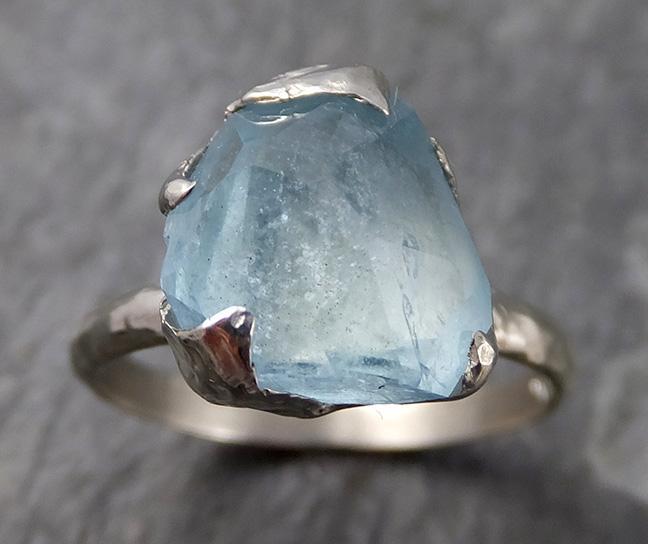 Partially faceted Aquamarine Solitaire Ring white14k gold Custom One Of a Kind Gemstone Ring Bespoke byAngeline 0713 - by Angeline