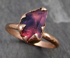 Partially Faceted Sapphire 14k rose Gold Engagement Ring Wedding Ring Custom One Of a Kind Gemstone Ring Solitaire 0715 - by Angeline