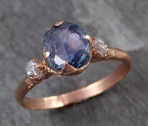 Partially faceted Montana Sapphire Diamond 14k rose Gold Engagement Ring Wedding Ring Custom One Of a Kind blue Gemstone Ring Multi stone Ring 0716 - by Angeline