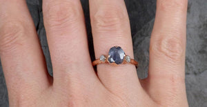 Partially faceted Montana Sapphire Diamond 14k rose Gold Engagement Ring Wedding Ring Custom One Of a Kind blue Gemstone Ring Multi stone Ring 0716 - by Angeline