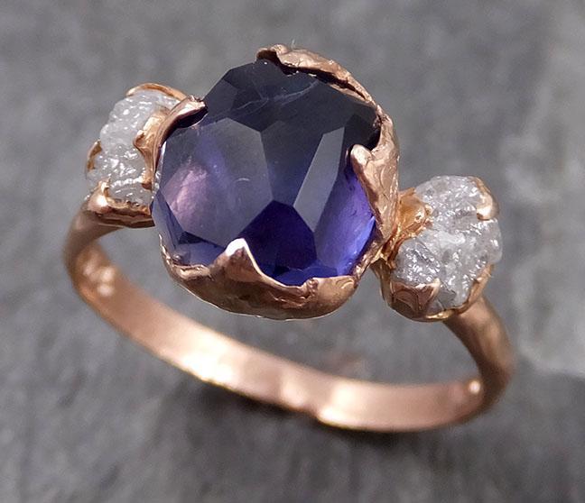 Partially Faceted Sapphire Raw Multi stone Rough Diamond 14k rose gold Engagement Ring Wedding Ring Custom One Of a Kind violet gemstone 0717 - by Angeline