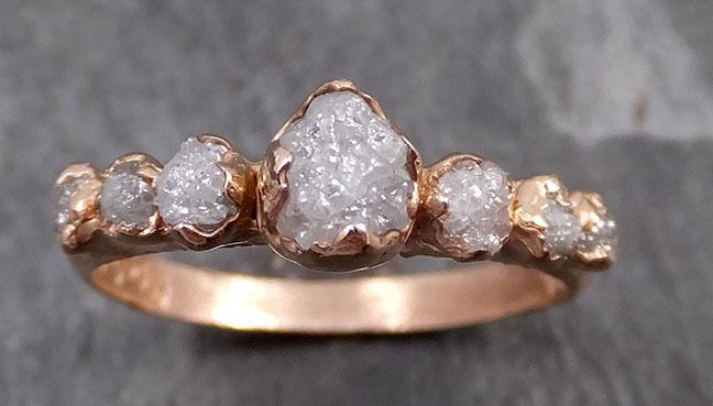 Raw Diamond Rose gold multi stone Engagement Ring Rough Gold Wedding Dainty Delicate Ring diamond Wedding Ring Rough Diamond Ring 0731 - by Angeline