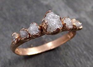 Raw Diamond Rose gold multi stone Engagement Ring Rough Gold Wedding Dainty Delicate Ring diamond Wedding Ring Rough Diamond Ring 0731 - by Angeline