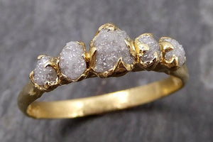 Raw Diamond Yellow gold multi stone Engagement Ring Rough 18k Gold Wedding Dainty Delicate Ring diamond Wedding Ring Rough Diamond Ring 0734 - by Angeline