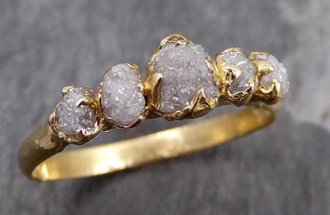 Raw Diamond Yellow gold multi stone Engagement Ring Rough 18k Gold Wedding Dainty Delicate Ring diamond Wedding Ring Rough Diamond Ring 0734 - by Angeline