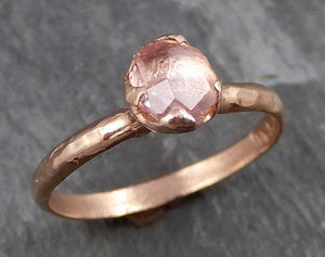 Partially Faceted Champagne Pink Topaz 14k Rose gold Solitaire Ring Gold Pink Gemstone Engagement Ring Raw gemstone Jewelry 0747 - Gemstone ring by Angeline