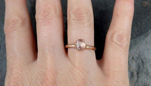 Partially Faceted Champagne Pink Topaz 14k Rose gold Solitaire Ring Gold Pink Gemstone Engagement Ring Raw gemstone Jewelry 0747 - Gemstone ring by Angeline