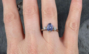 Partially faceted Raw Sapphire Diamond 14k white Gold Engagement Ring Wedding Ring Custom One Of a Kind Gemstone Ring Three stone Ring 0756 - Gemstone ring by Angeline