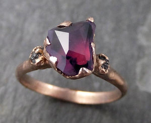 Partially faceted Raw Sapphire Diamond 14k rose Gold Engagement Ring Wedding Ring Custom One Of a Kind Violet Gemstone Ring Three stone Ring 0759 - Gemstone ring by Angeline